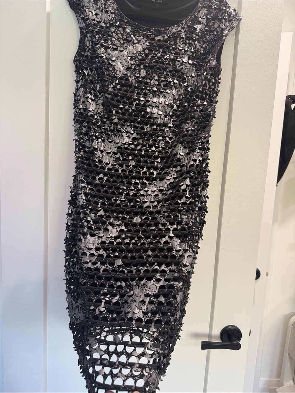 Limited Edition Linea Domani Sleeveless Black Midi Dress with Openwork Overlay